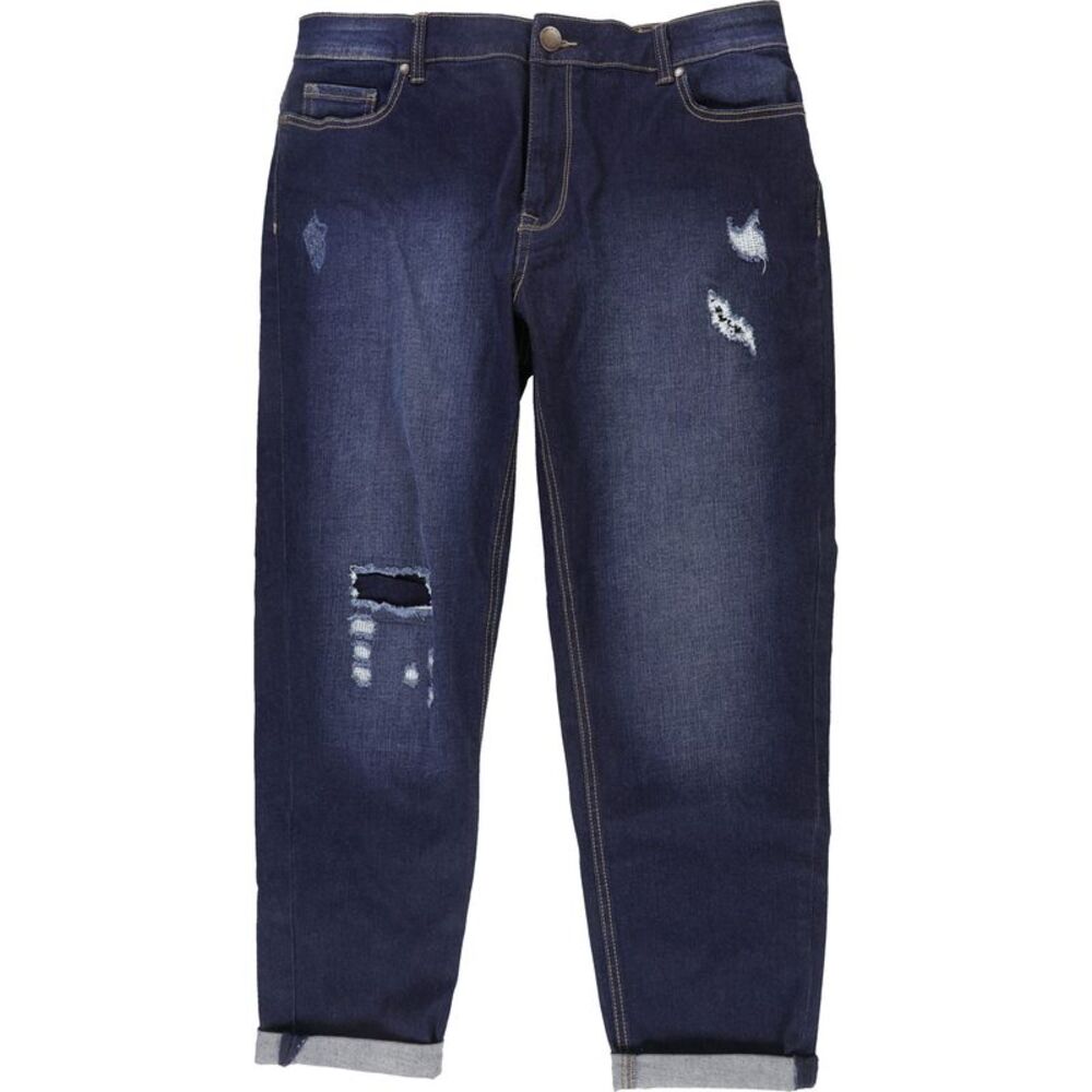 avenue Womens Plus Size Girlfriend Rip Relaxed Straight Leg Boyfriend Jeans,...